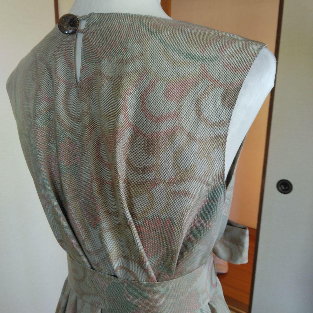 白大島紬解き生地からバイアス仕立てロングフレアーワンピース　Ｍ寸