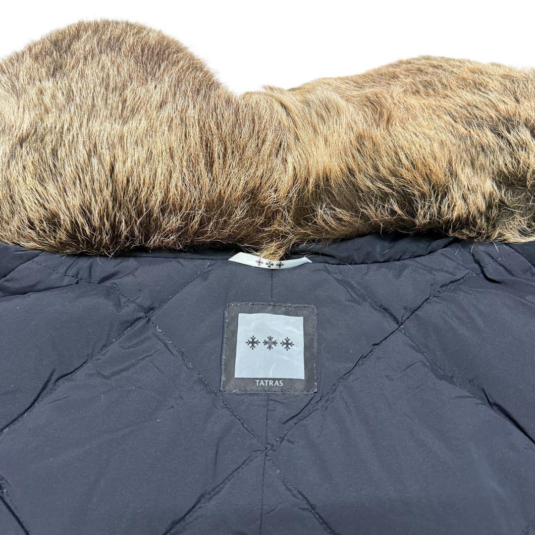 タトラス ポンチョ マント ダウンコート ブラック 光沢 ファー襟