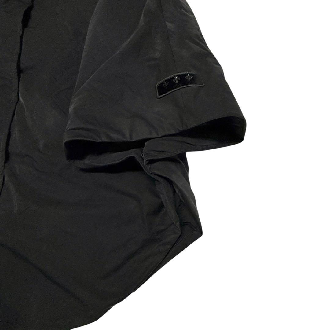 タトラス ポンチョ マント ダウンコート ブラック 光沢 ファー襟