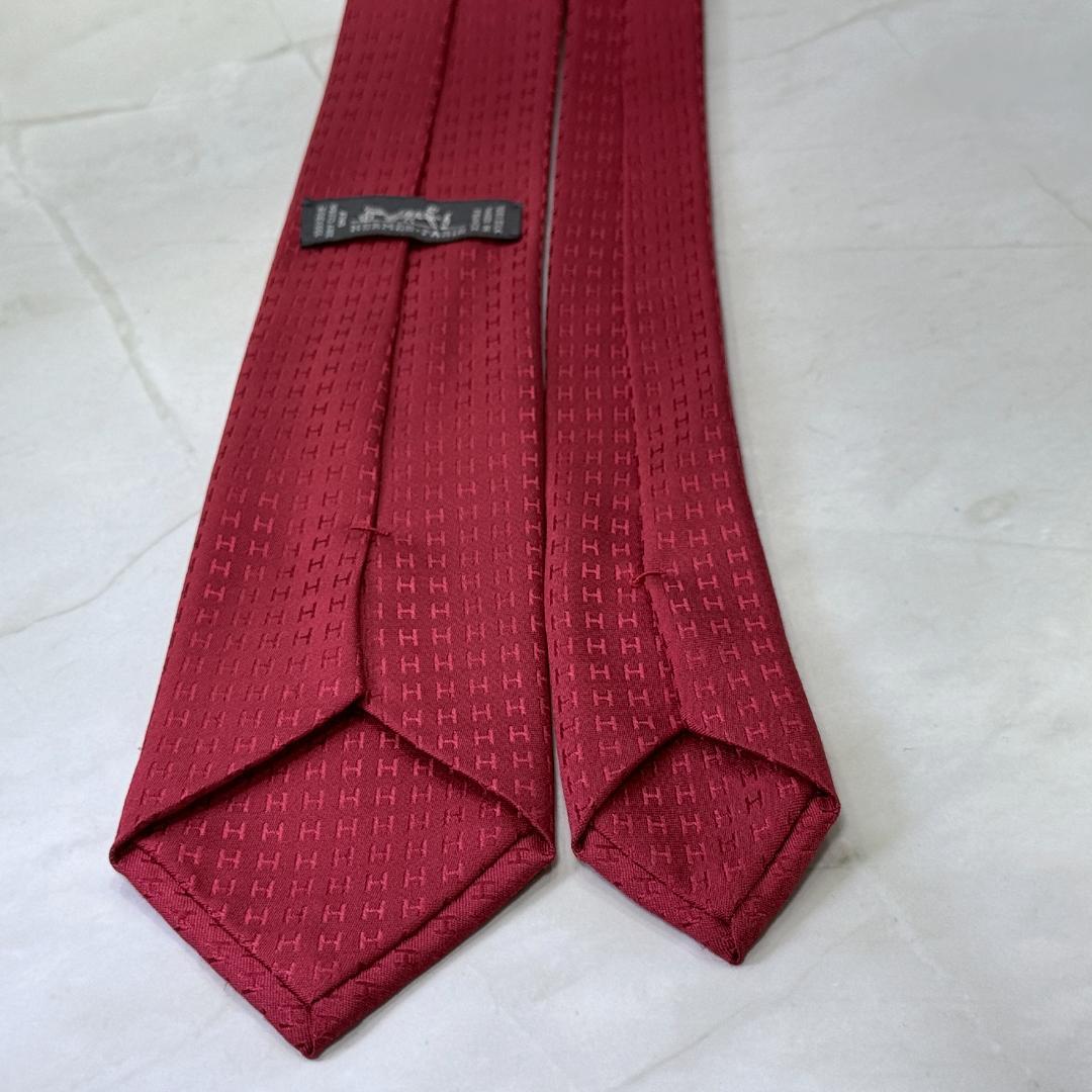 ☆即発 エルメス ファソネH façonné H シルクネクタイ ボルドー 美品