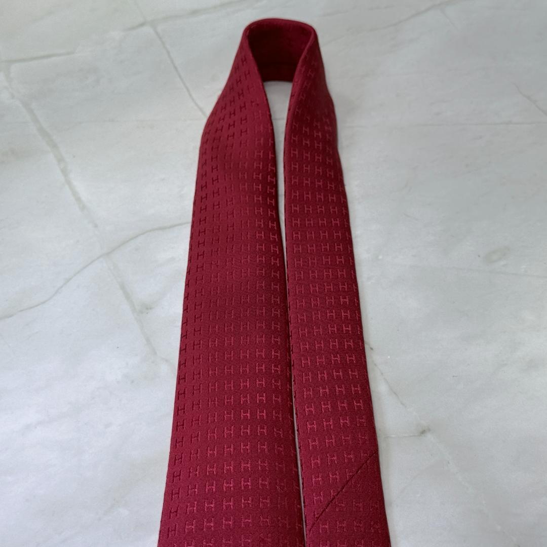 ☆即発 エルメス ファソネH façonné H シルクネクタイ ボルドー 美品