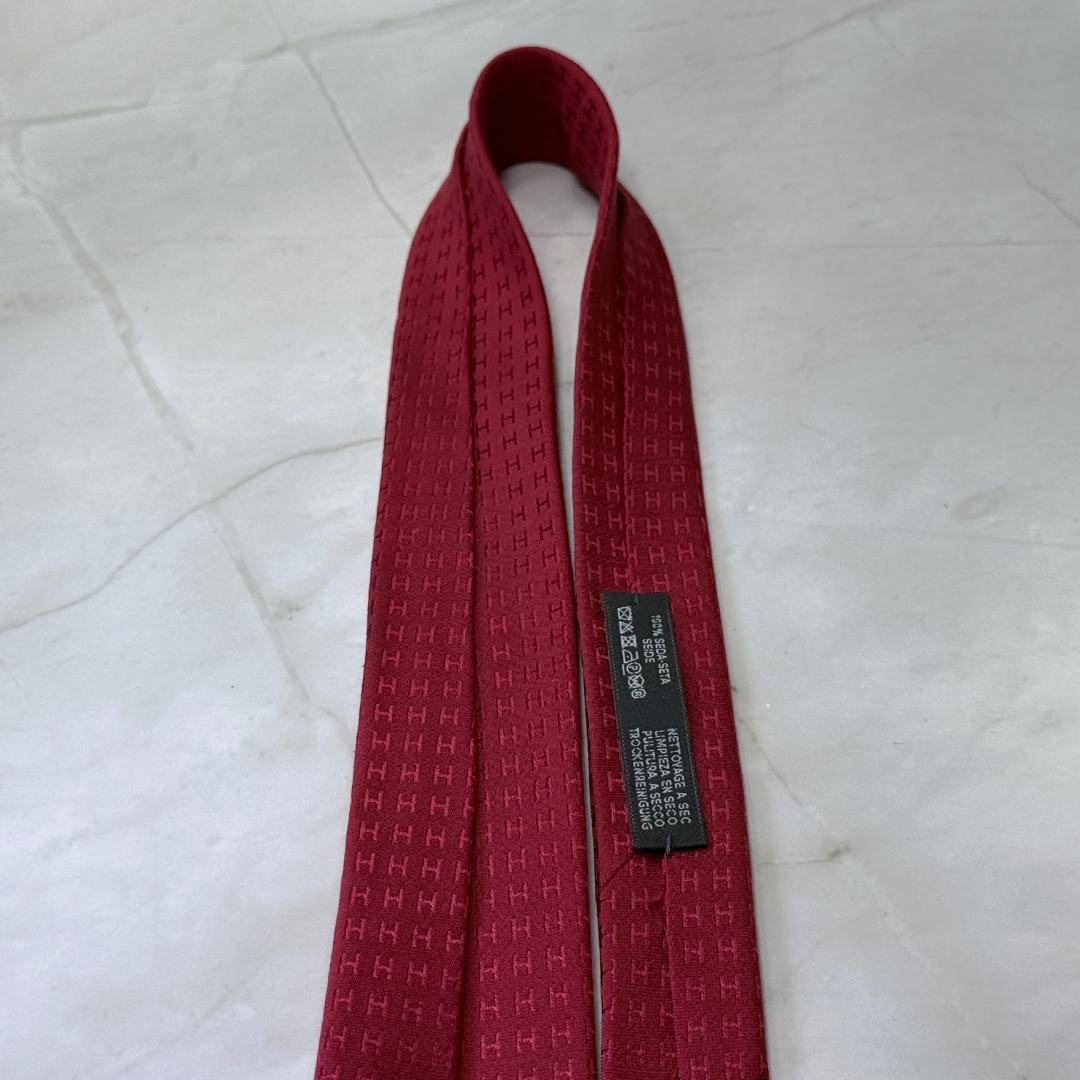 ☆即発 エルメス ファソネH façonné H シルクネクタイ ボルドー 美品