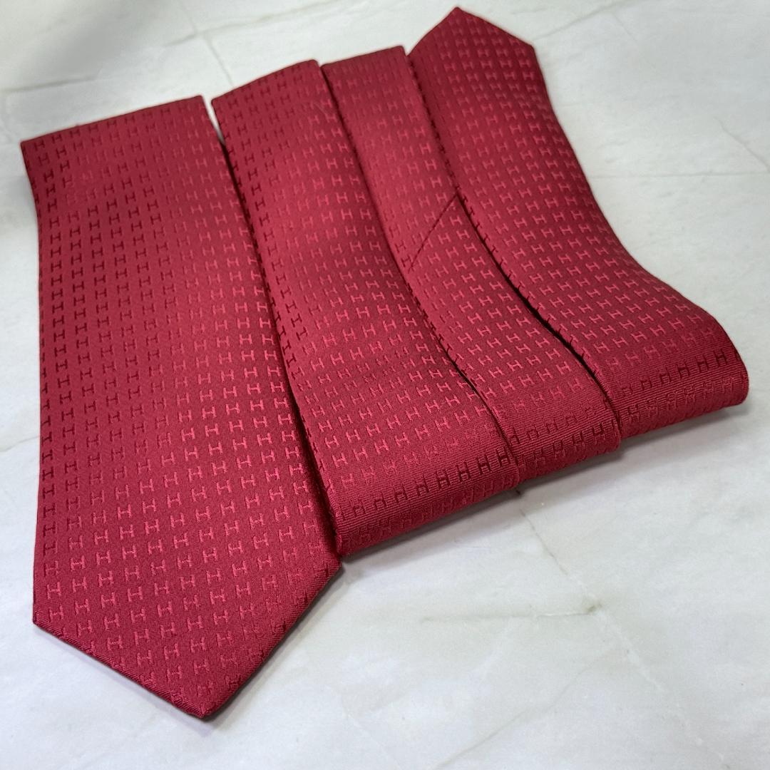 ☆即発 エルメス ファソネH façonné H シルクネクタイ ボルドー 美品