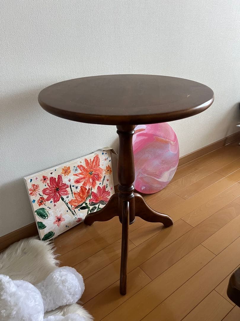 木製円形サイドテーブル 食器棚 ブラウン