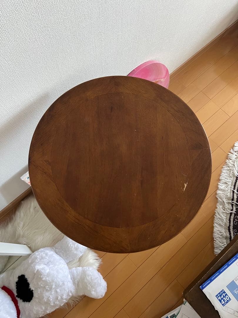 木製円形サイドテーブル 食器棚 ブラウン
