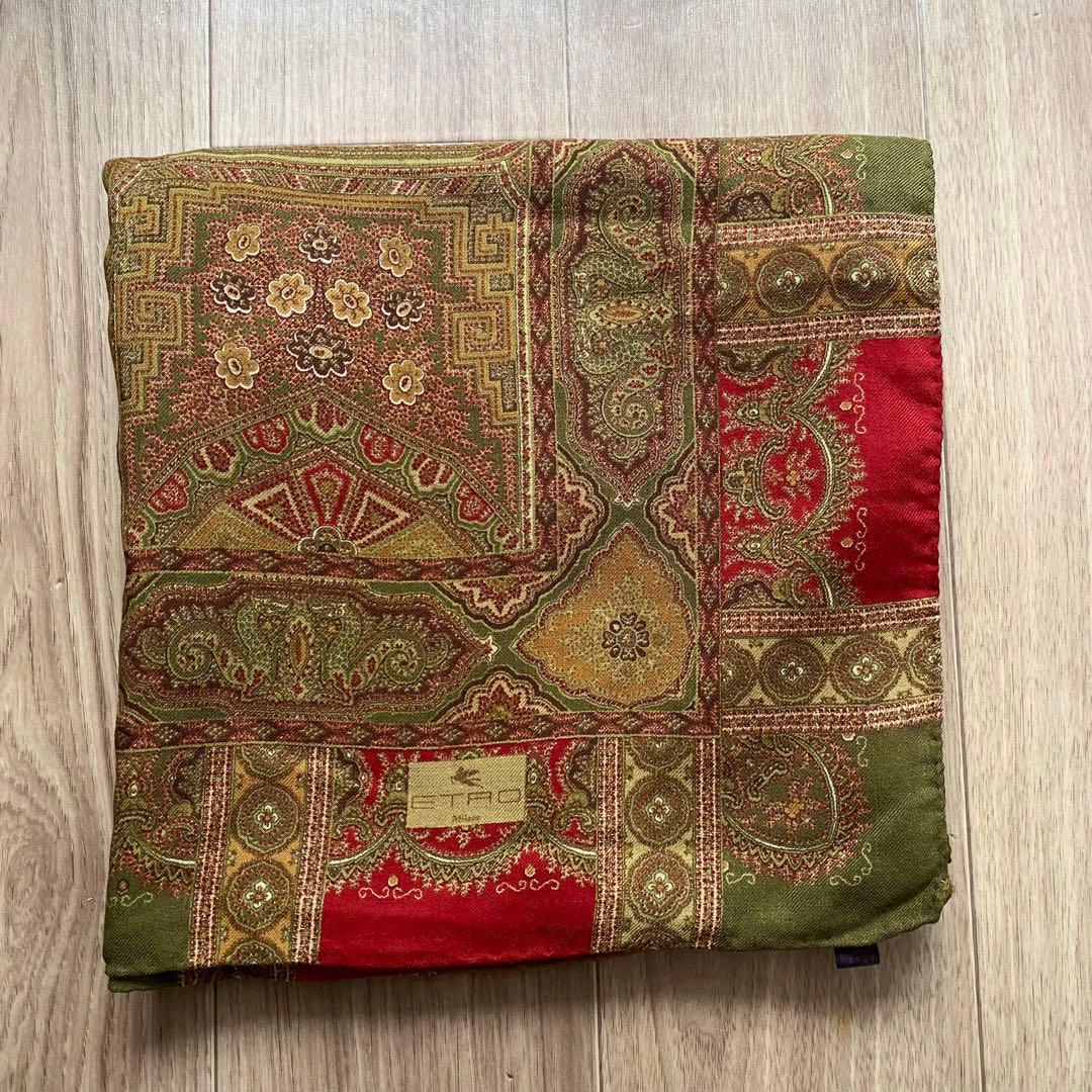 ETRO エトロ ウールシルク 大判スカーフ ストール イタリア製