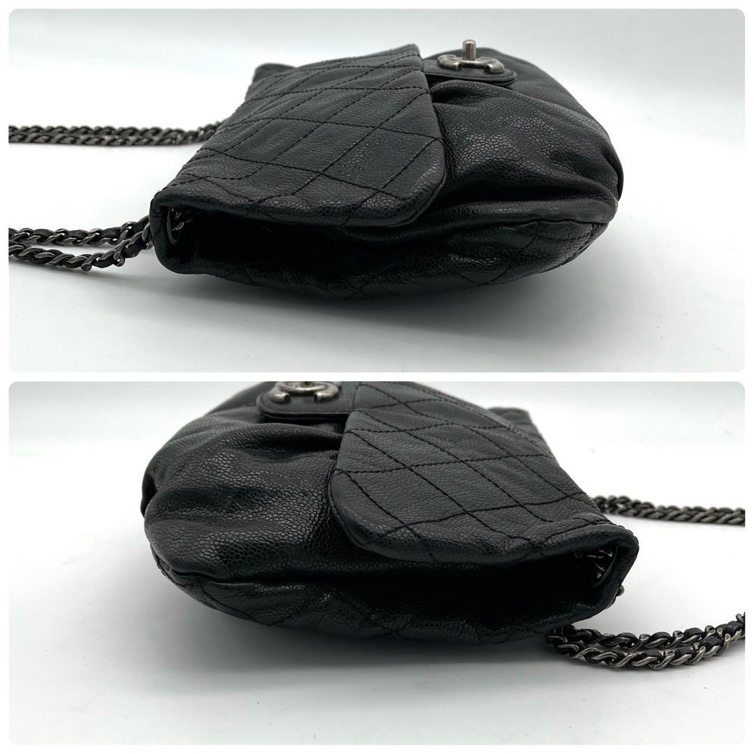 極上美品　シャネル　マトラッセ　キャビアスキン　ブラック　チェーンショルダー