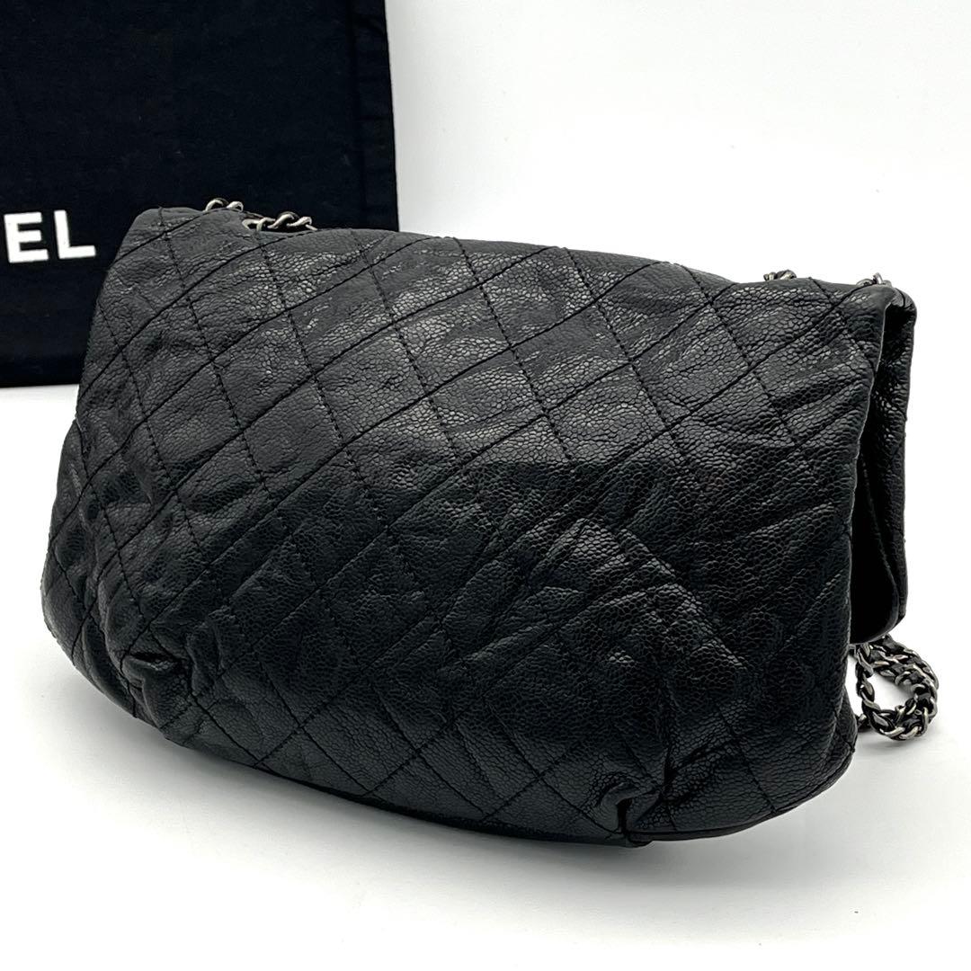 極上美品　シャネル　マトラッセ　キャビアスキン　ブラック　チェーンショルダー