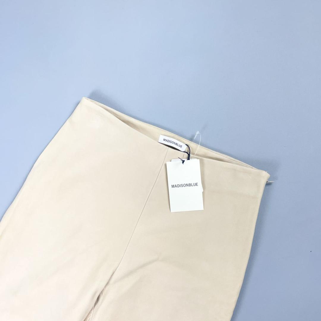 下げ札付 マディソンブルー フリンジシープレザーパンツ ベージュ M*JD116