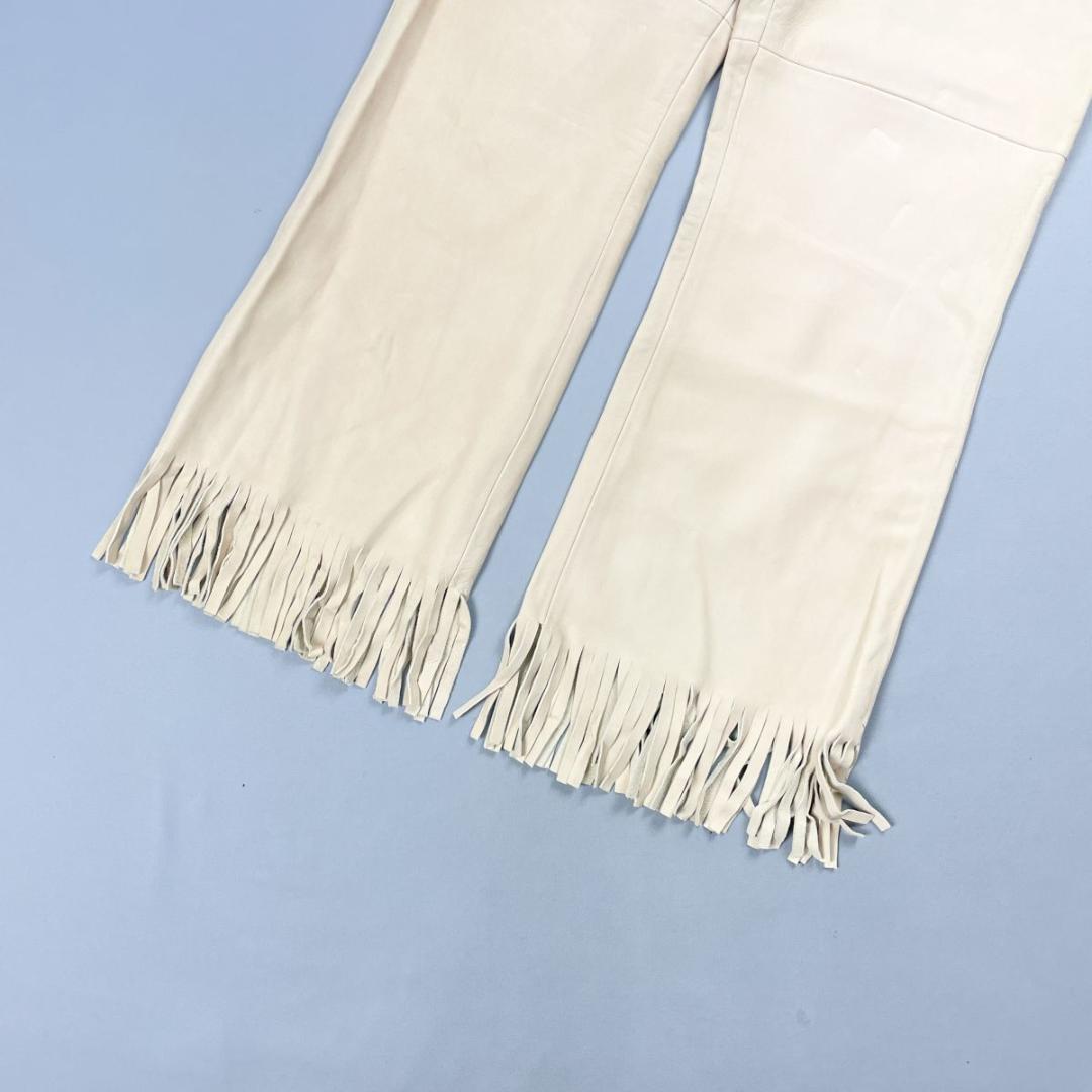 下げ札付 マディソンブルー フリンジシープレザーパンツ ベージュ M*JD116