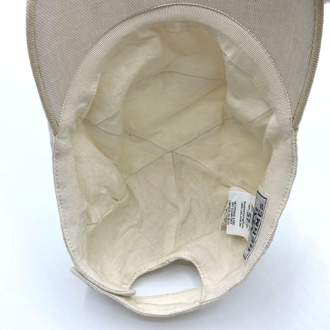 【美品】HERMES リネン100% キャップ レディース Hロゴ刺繍 57