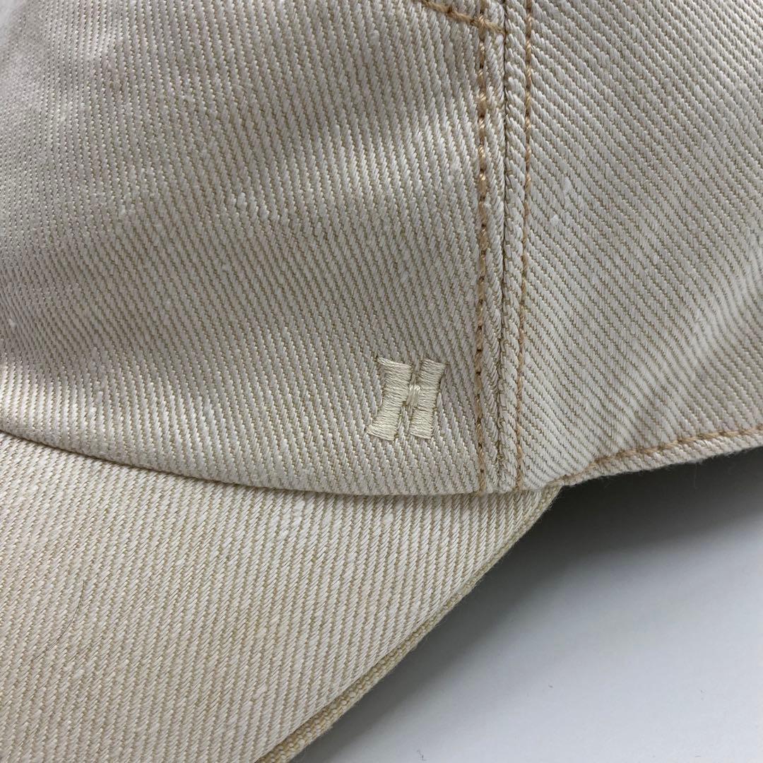 【美品】HERMES リネン100% キャップ レディース Hロゴ刺繍 57