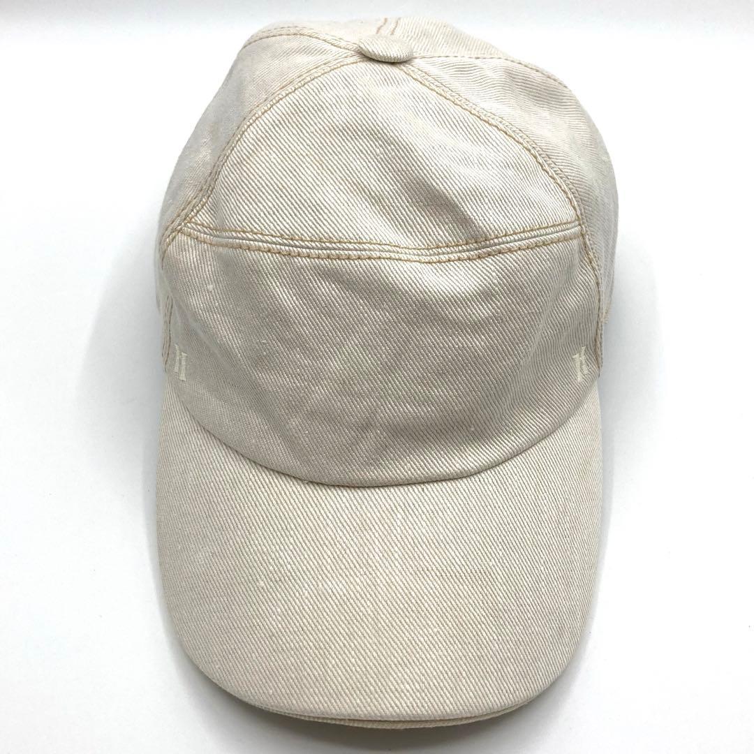 【美品】HERMES リネン100% キャップ レディース Hロゴ刺繍 57