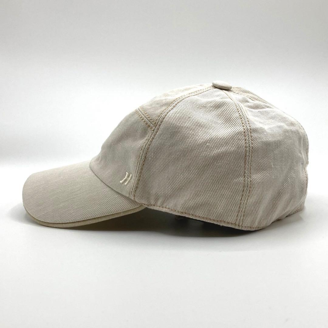 【美品】HERMES リネン100% キャップ レディース Hロゴ刺繍 57