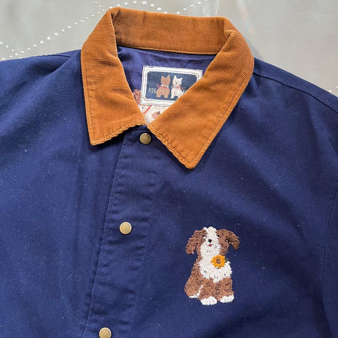 古着 ピンクハウス 犬柄 刺繍 総柄 カバーオール ヴィンテージ ジャケット