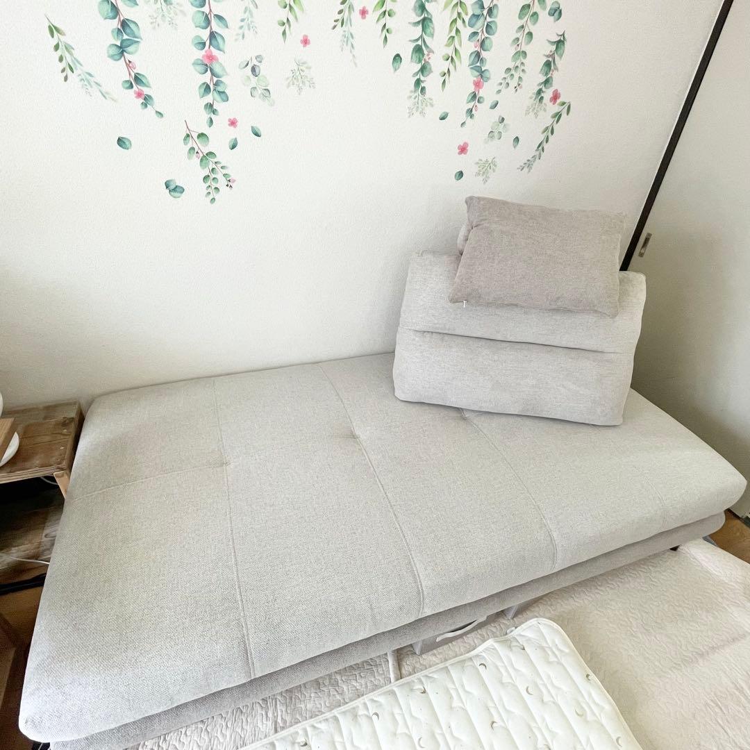 【美品】ニトリ　布張りソファベッド(MB07 BE) 3人掛け ソファ