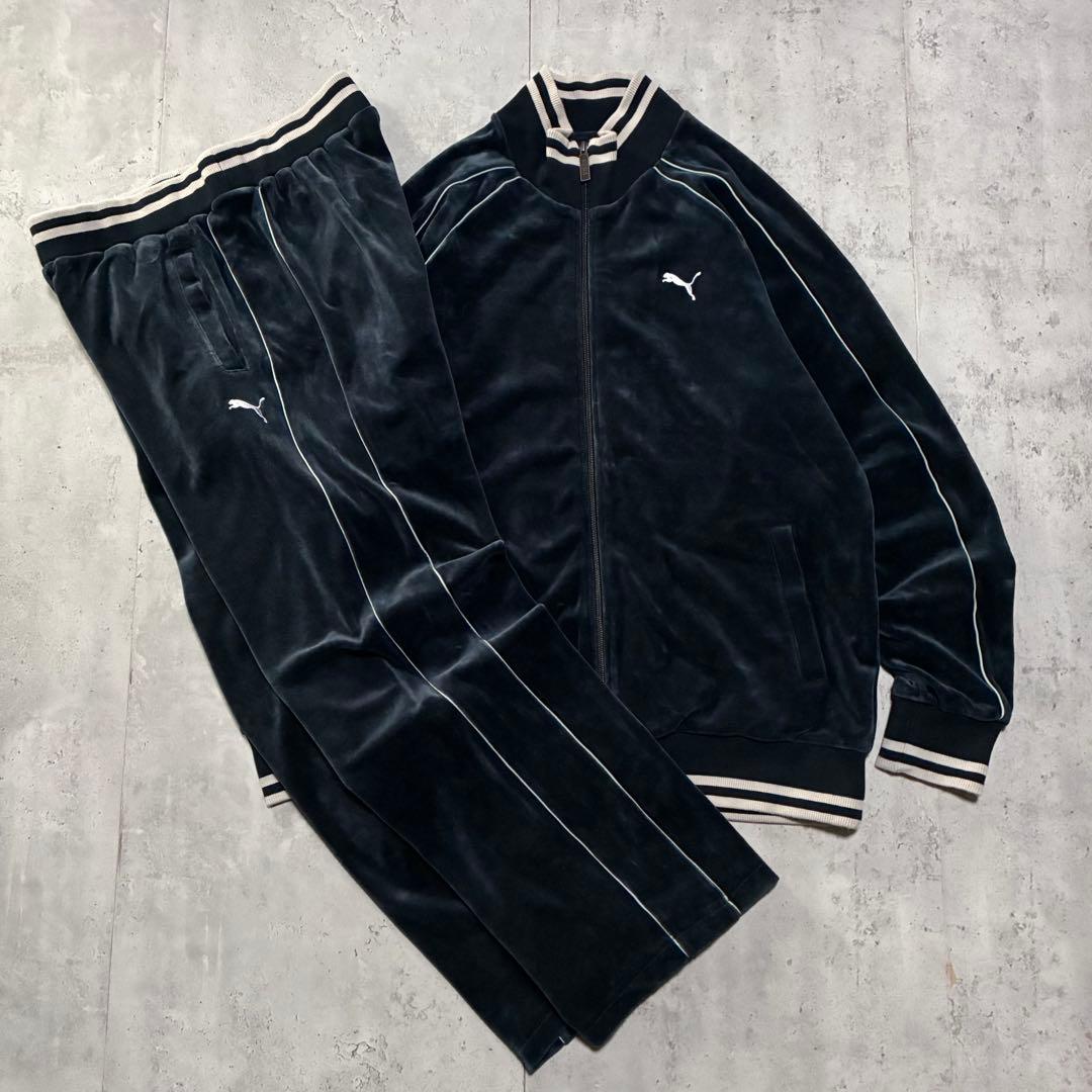 古着 PUMA セットアップ ジャージ ベロアトラックジャケット L〜XL 黒