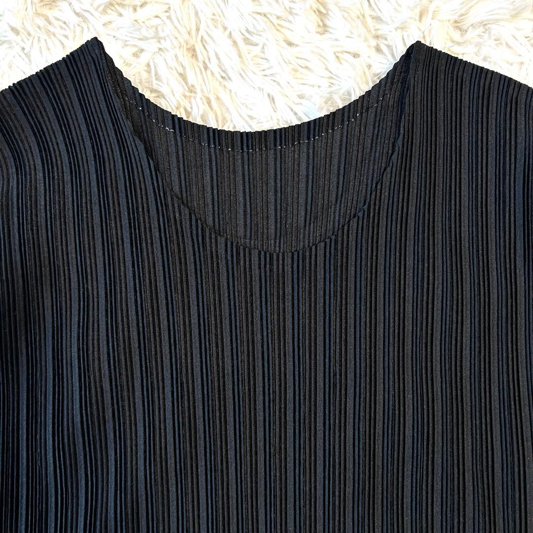 プリーツプリーズ 長袖カットソー クルーネック ブラック イッセイミヤケ