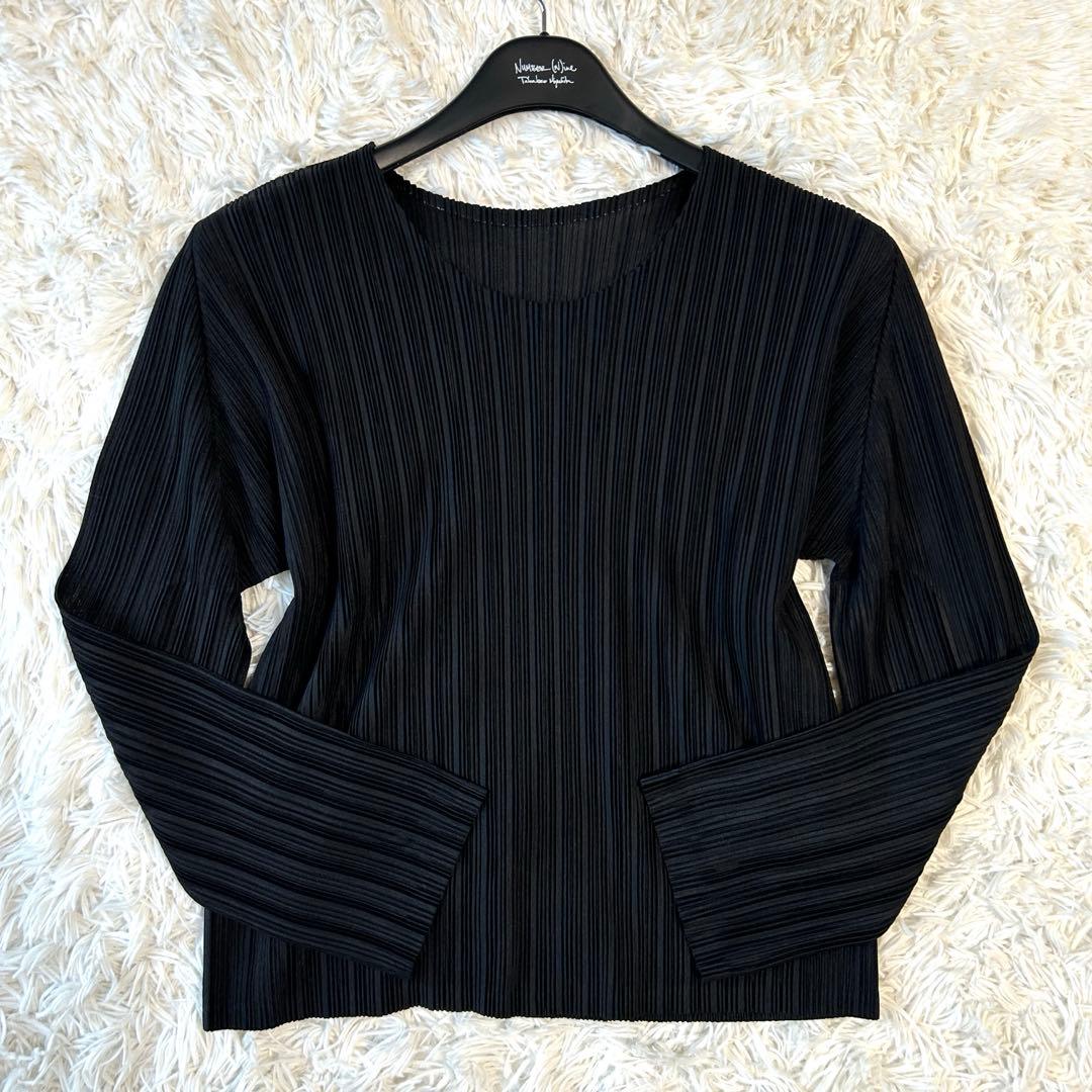 プリーツプリーズ 長袖カットソー クルーネック ブラック イッセイミヤケ