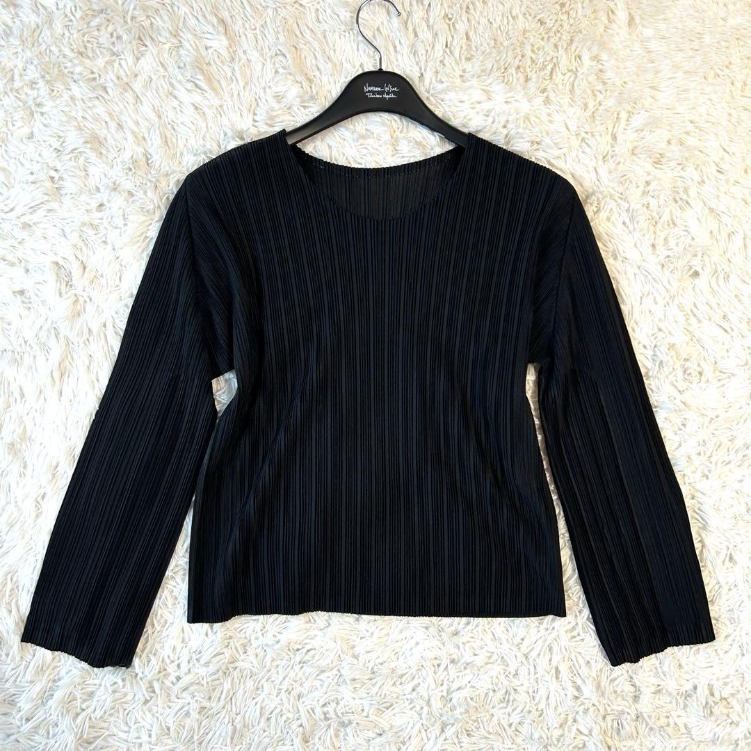 プリーツプリーズ 長袖カットソー クルーネック ブラック イッセイミヤケ