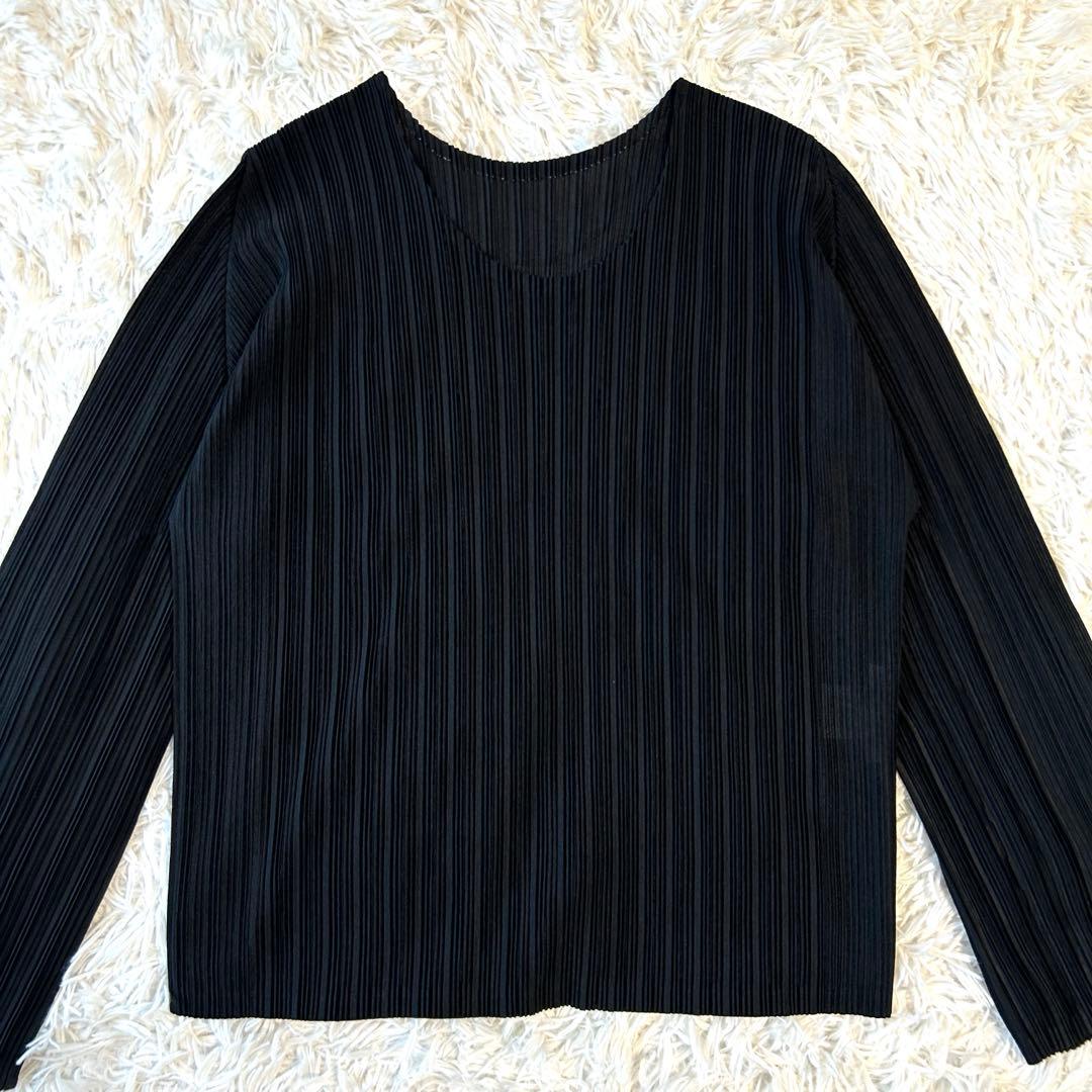 プリーツプリーズ 長袖カットソー クルーネック ブラック イッセイミヤケ