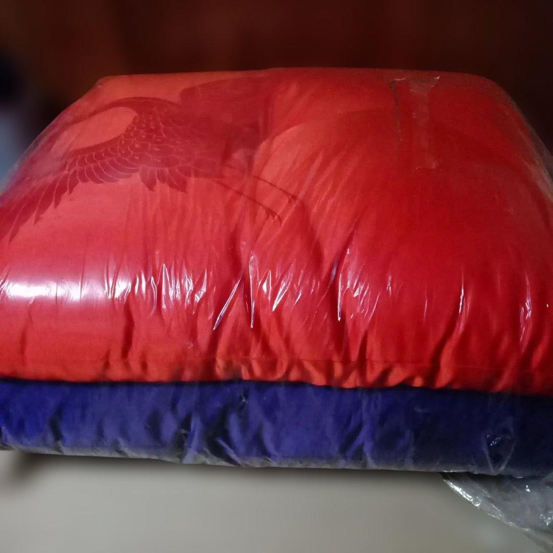 祝座布団2枚組　鶴と寿、赤と紫の座布団　クッション　夫婦　婚礼　長寿