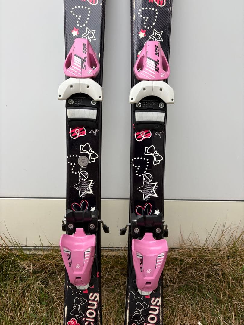 110㎝ スキー板 ストック ブーツ 黒ピンク
