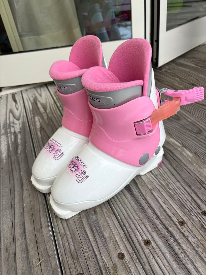 110㎝ スキー板 ストック ブーツ 黒ピンク