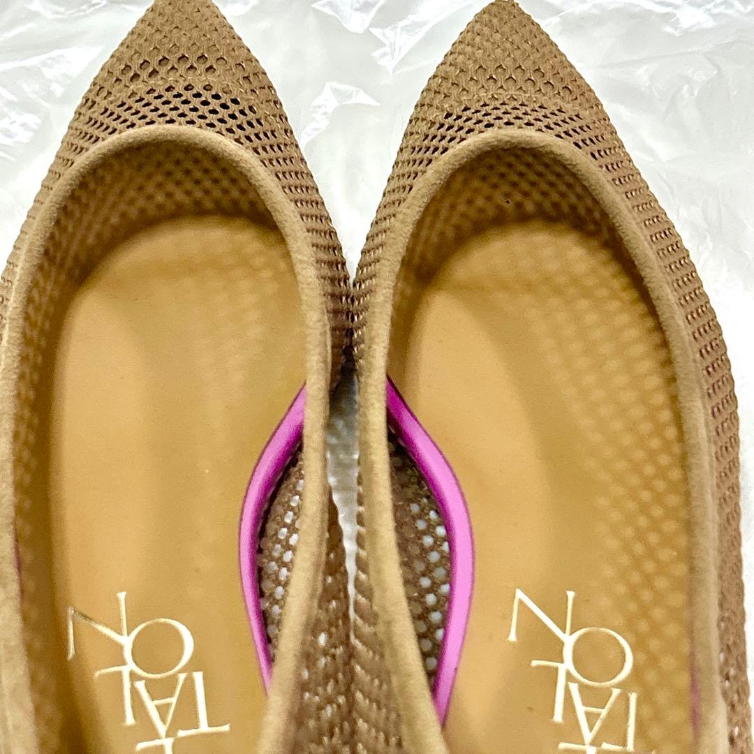 【新品】大人気 ルタロン ポインテッドネットフラットパンプス キャメル 23.5