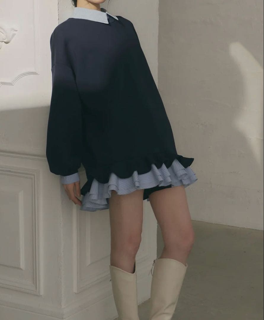 Olu. フリルレイヤードダンボールスウェット ネイビー 新品未使用