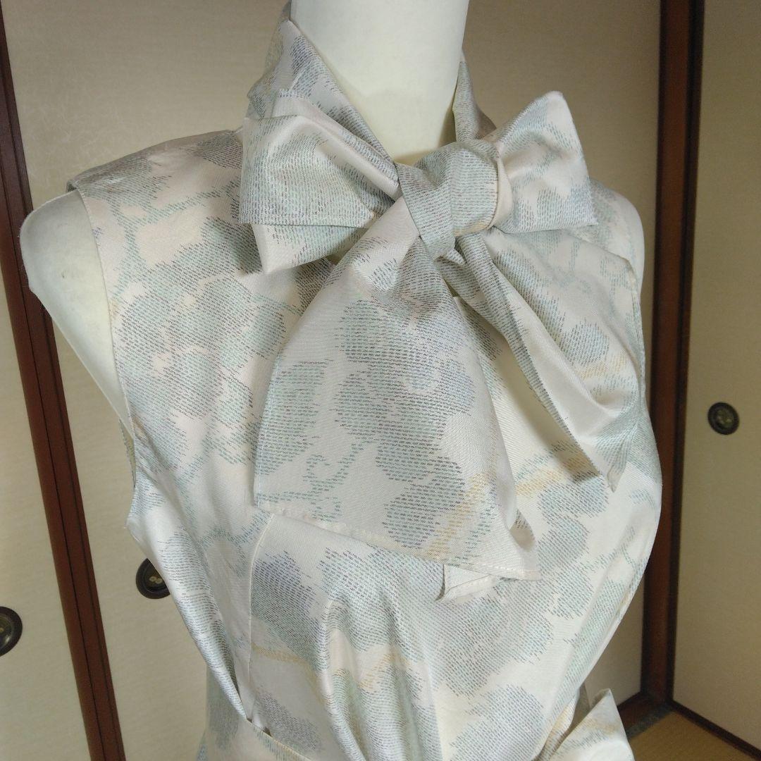 白大島紬解き生地からバイアス仕立てはロングフレアーワンピースS寸