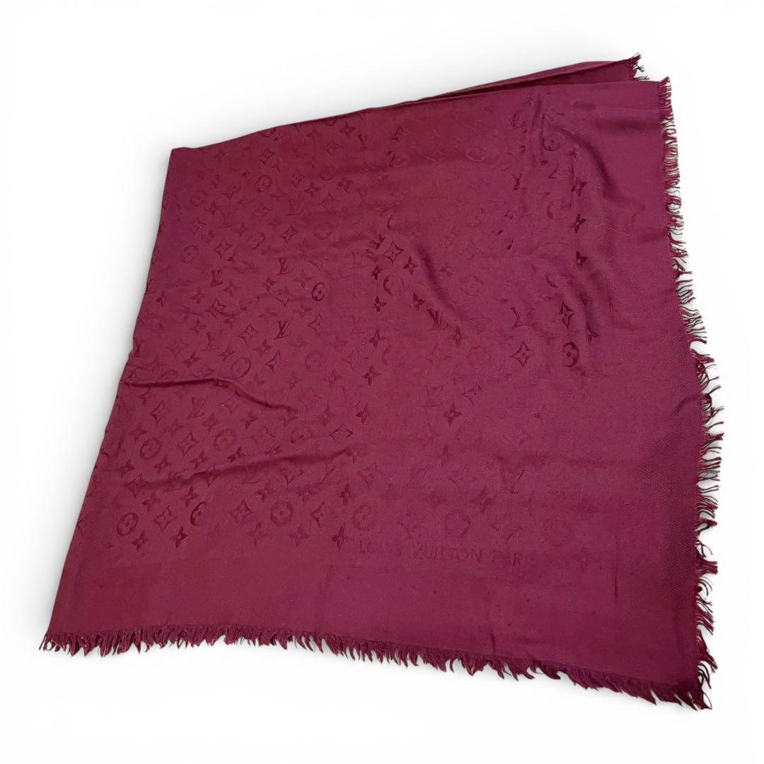ルイヴィトン モノグラム ショール 大判 ストール LVロゴ 赤系　希少カラー