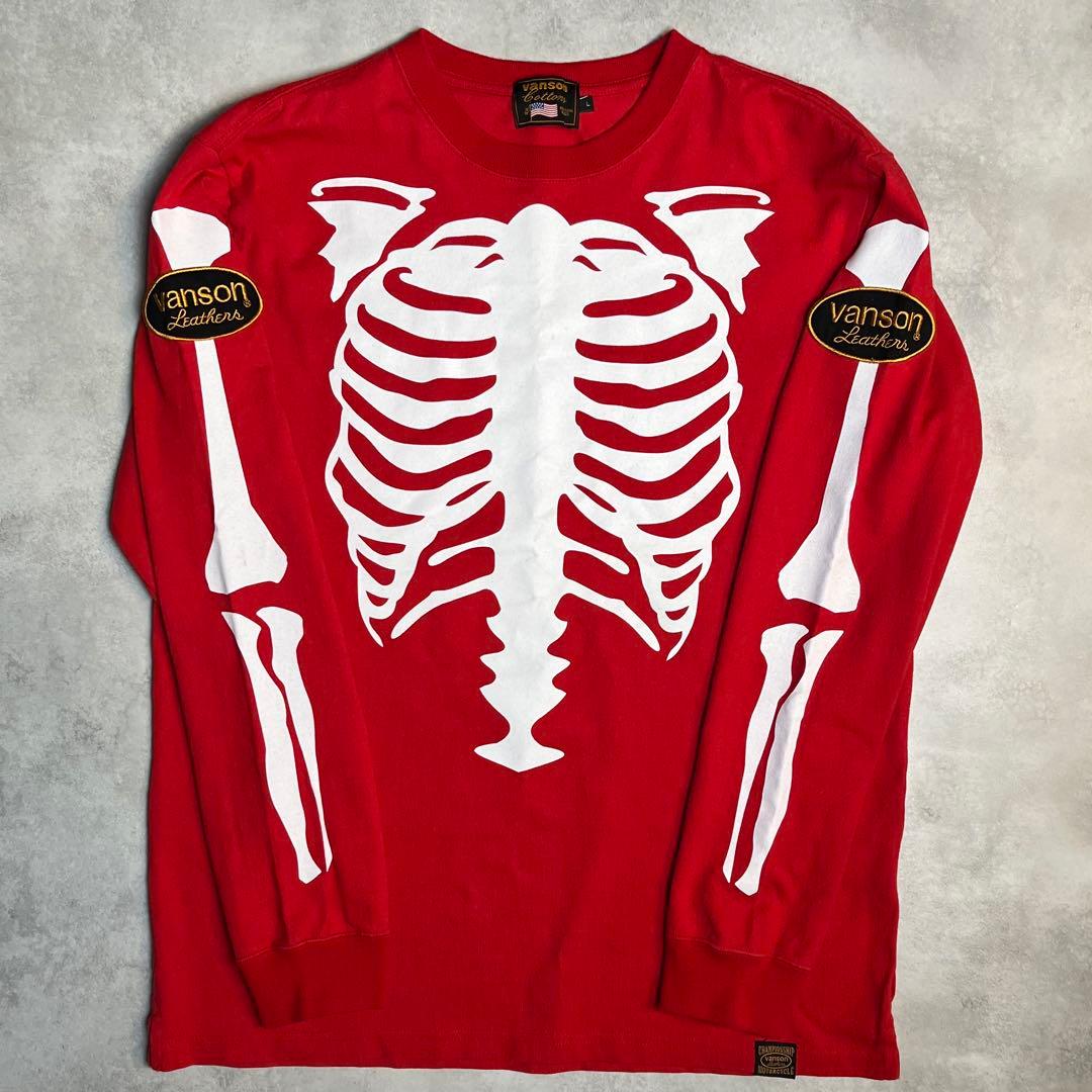 廣*康様 Vanson COTTONS スカルボーン プリント 厚手ロングスリー