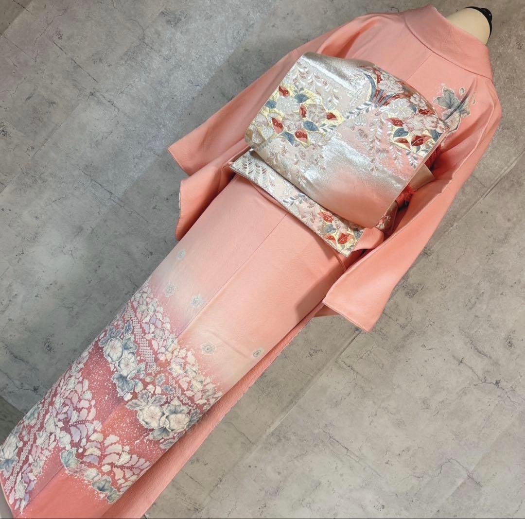 訪問着フルセット　辻が花　正絹　ピンク