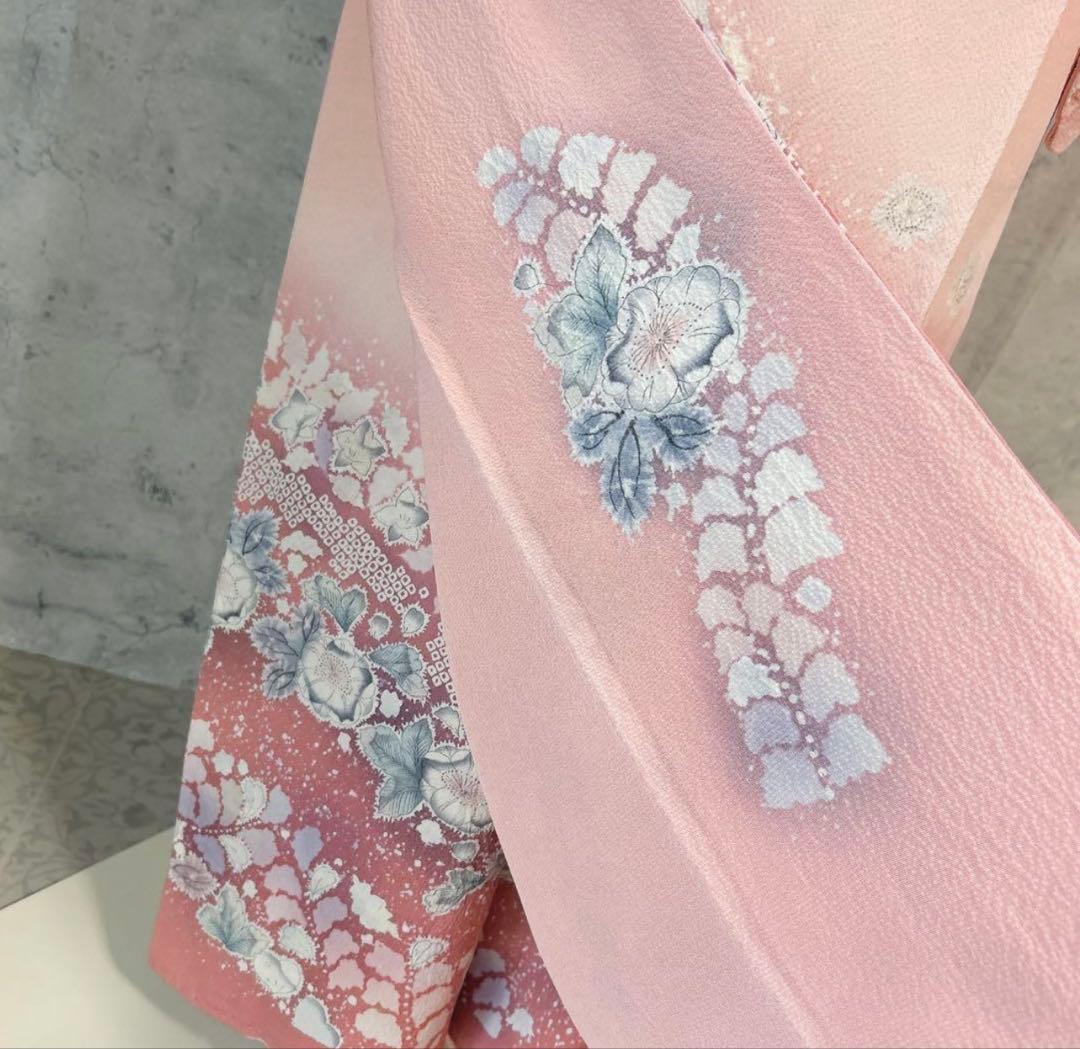 訪問着フルセット　辻が花　正絹　ピンク