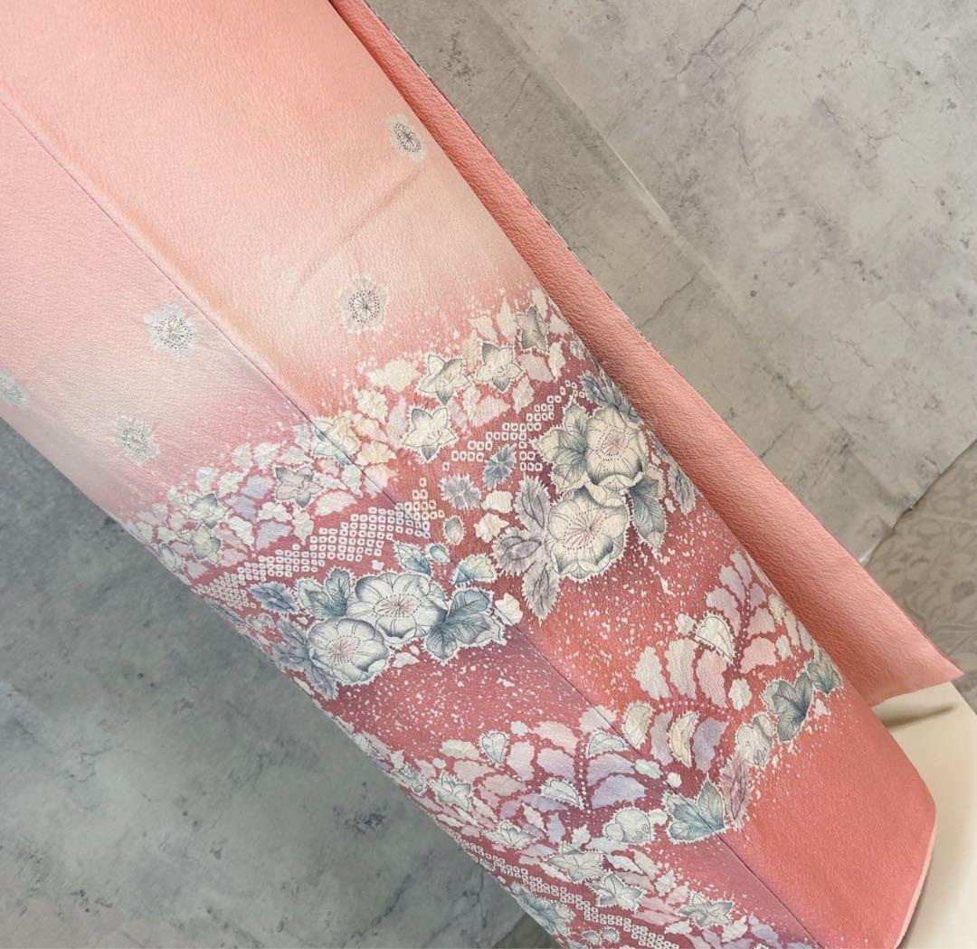 訪問着フルセット　辻が花　正絹　ピンク