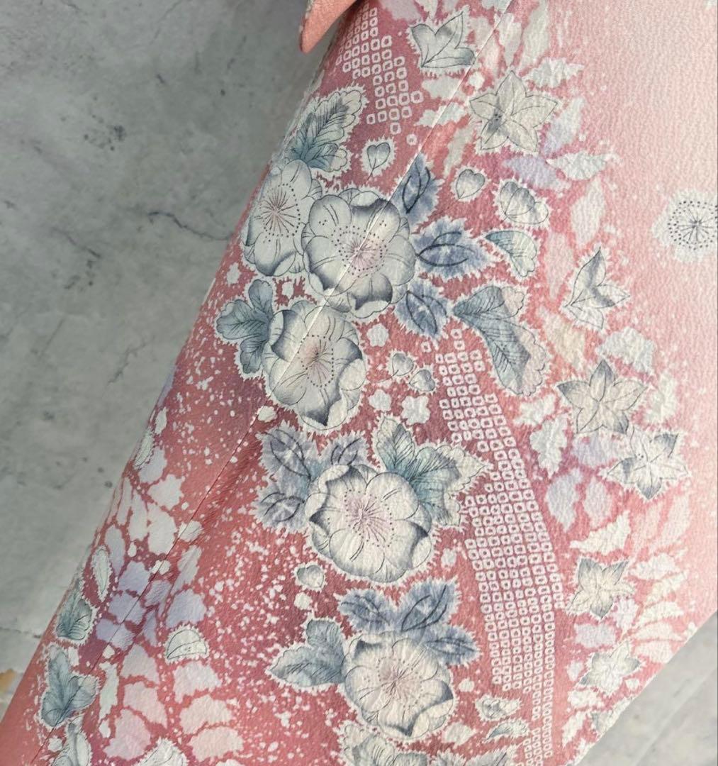 訪問着フルセット　辻が花　正絹　ピンク