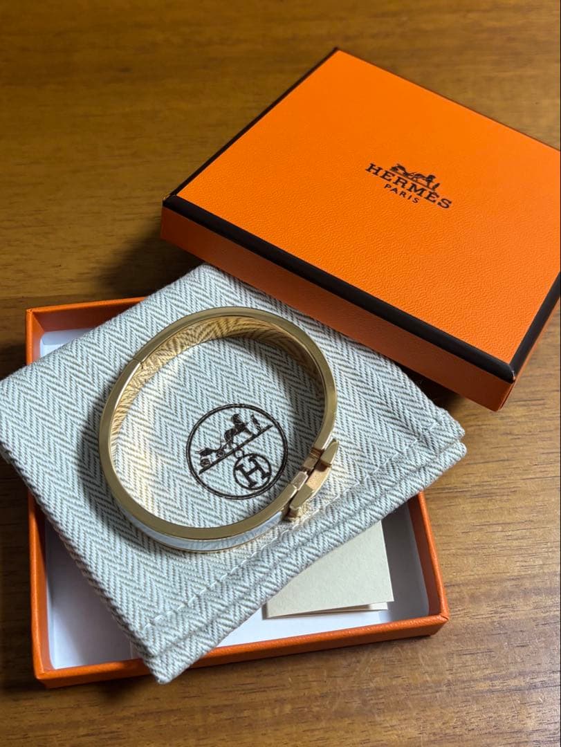 【エルメス◆新品同様】エナメルブレスレット クリックH 白×金　PM