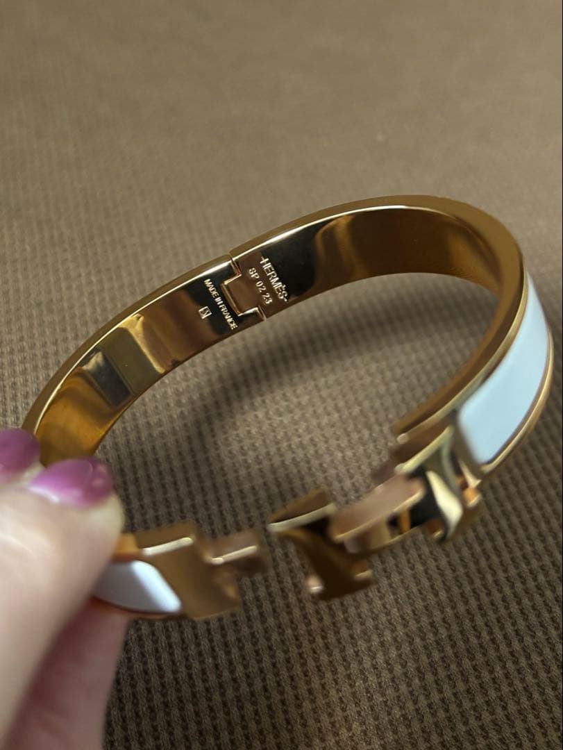 【エルメス◆新品同様】エナメルブレスレット クリックH 白×金　PM