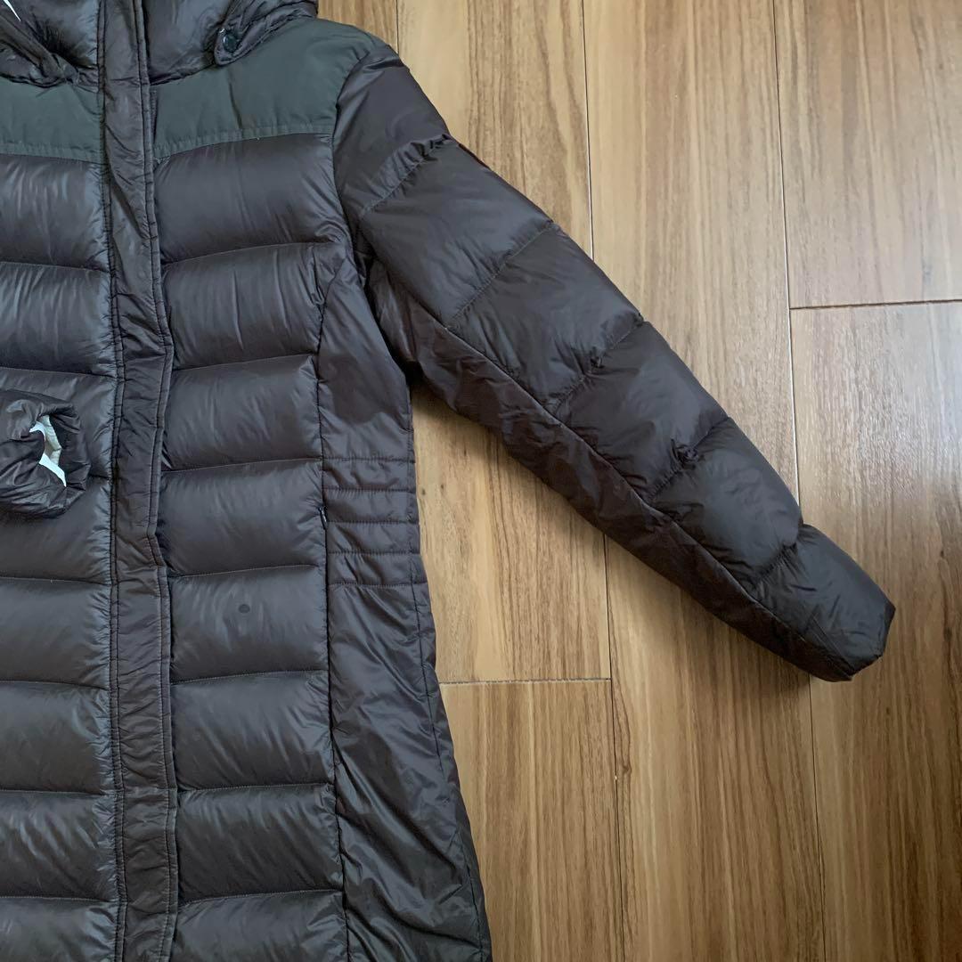 Sノースフェイスレディースブラウン茶色ロングダウンジャケットパーカNORTHFA