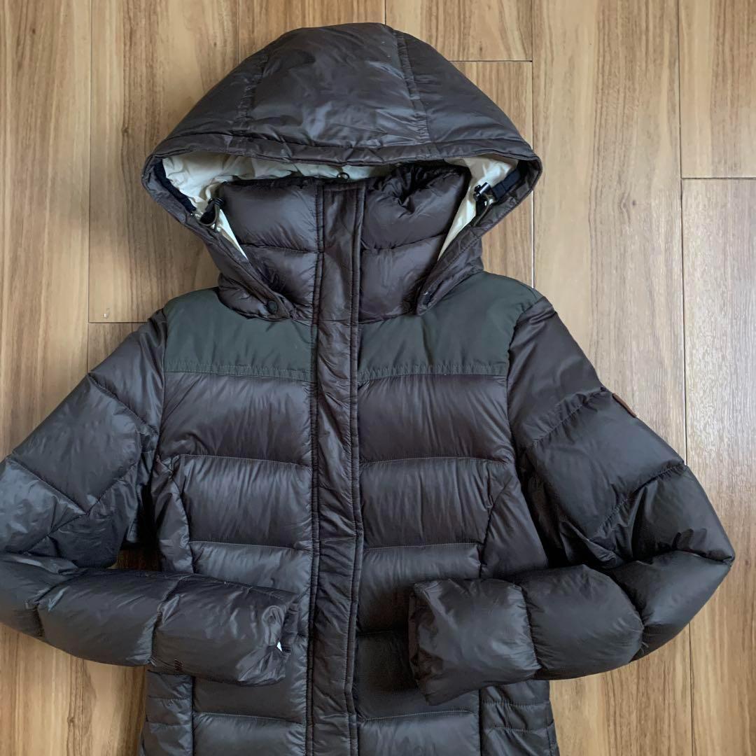 Sノースフェイスレディースブラウン茶色ロングダウンジャケットパーカNORTHFA