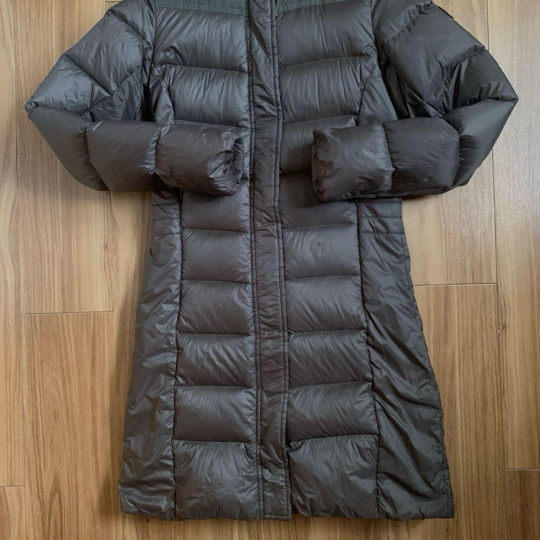 Sノースフェイスレディースブラウン茶色ロングダウンジャケットパーカNORTHFA