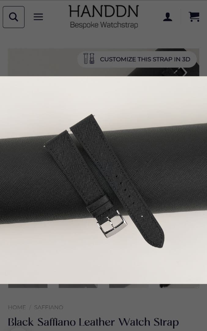 HANDDN オーダーメイド サフィアーノ レザー 時計ベルト 黒