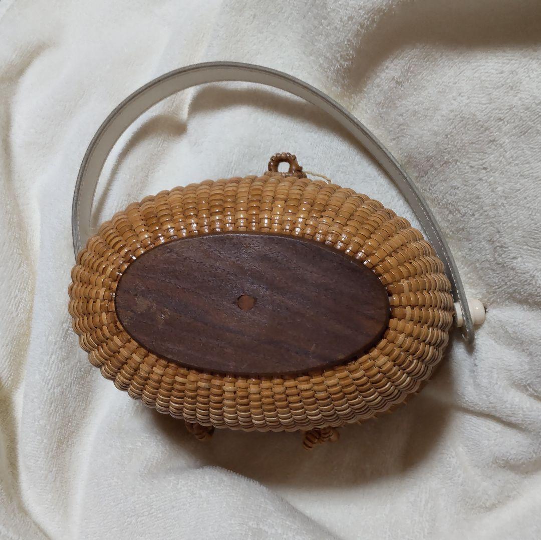 ナンタケットバスケット　ラタン製オーバル型かごバッグ　ビンテージ