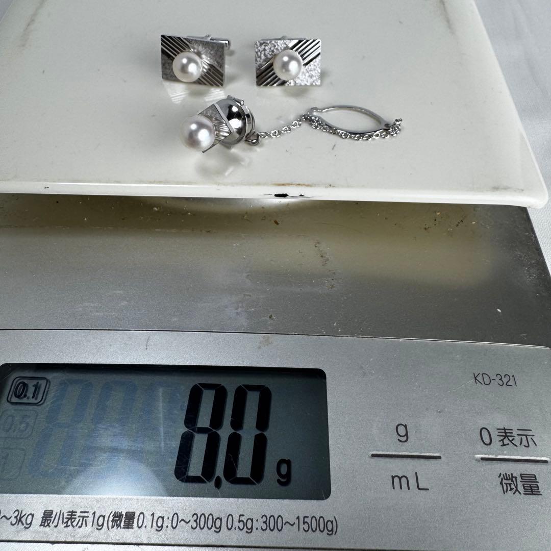 K14WG パール　カフス　タイピン　セット　パール8.0mm