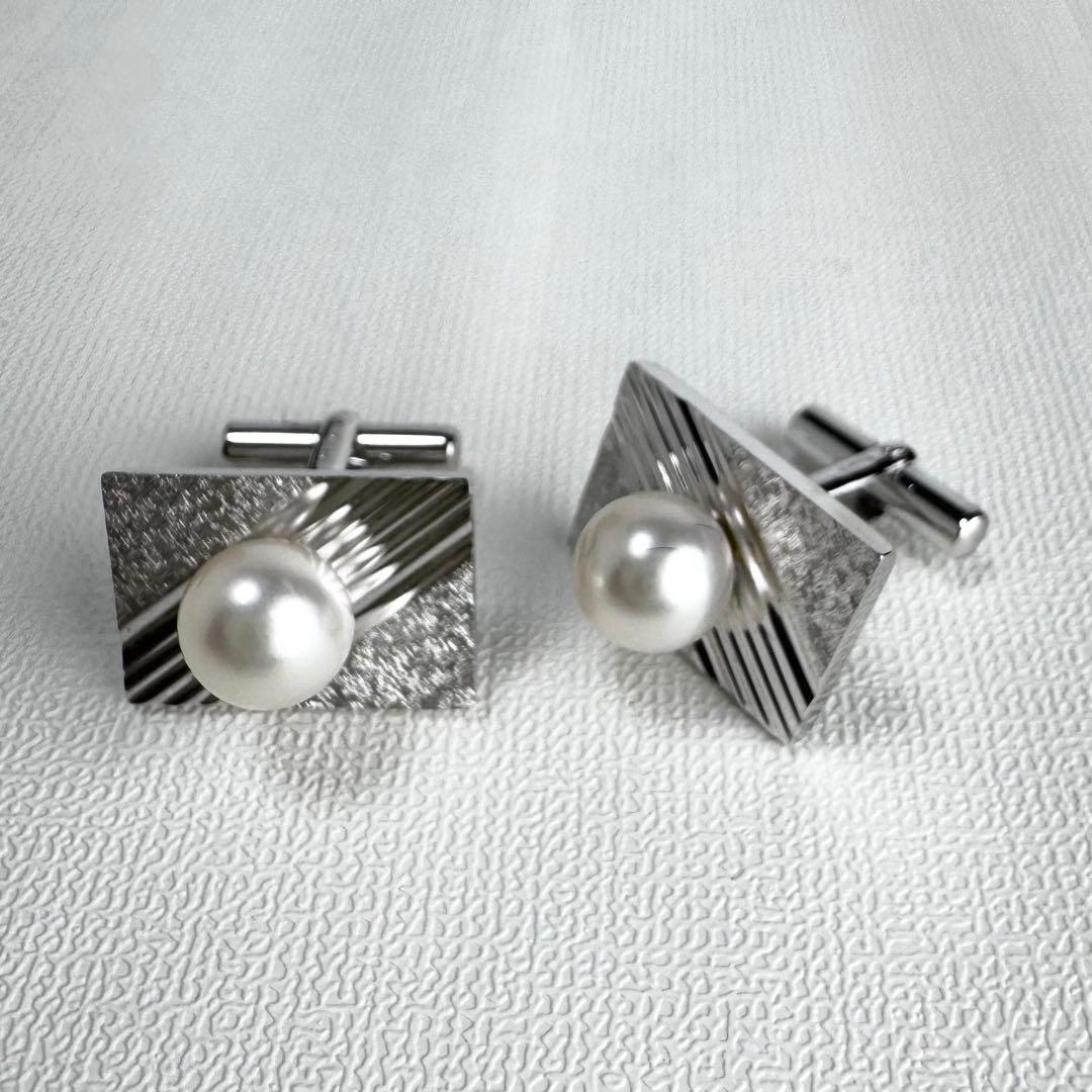 K14WG パール　カフス　タイピン　セット　パール8.0mm