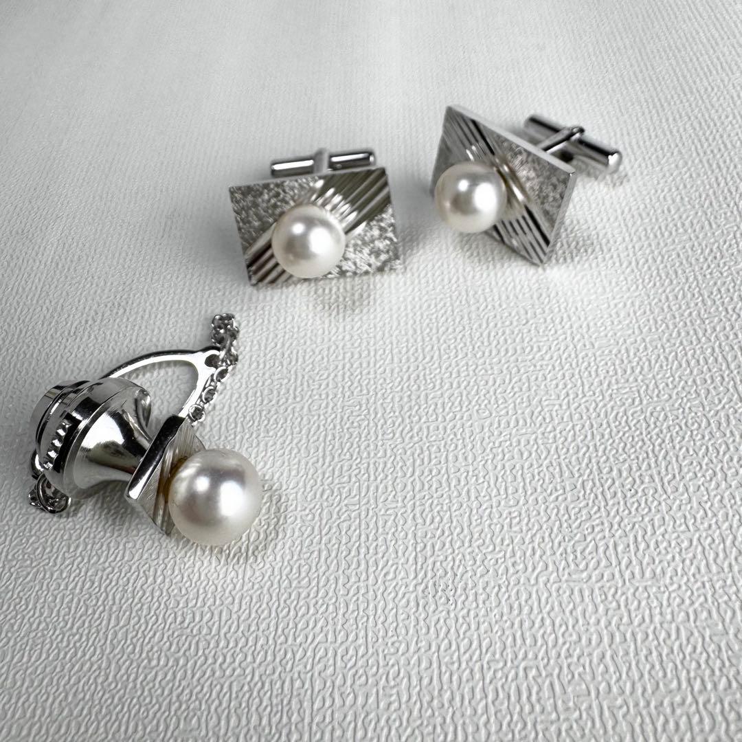 K14WG パール　カフス　タイピン　セット　パール8.0mm