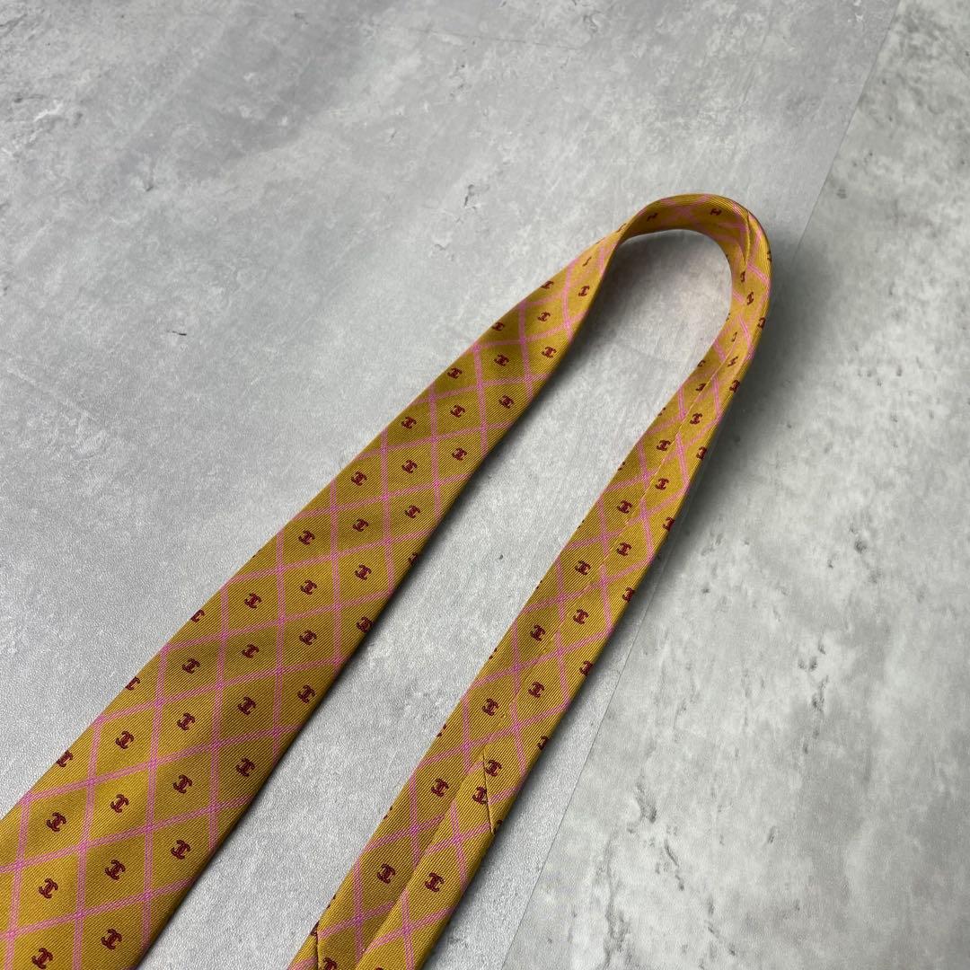 美品 CHANEL シャネル ココマーク 格子柄 ネクタイ ゴールド ブラウン