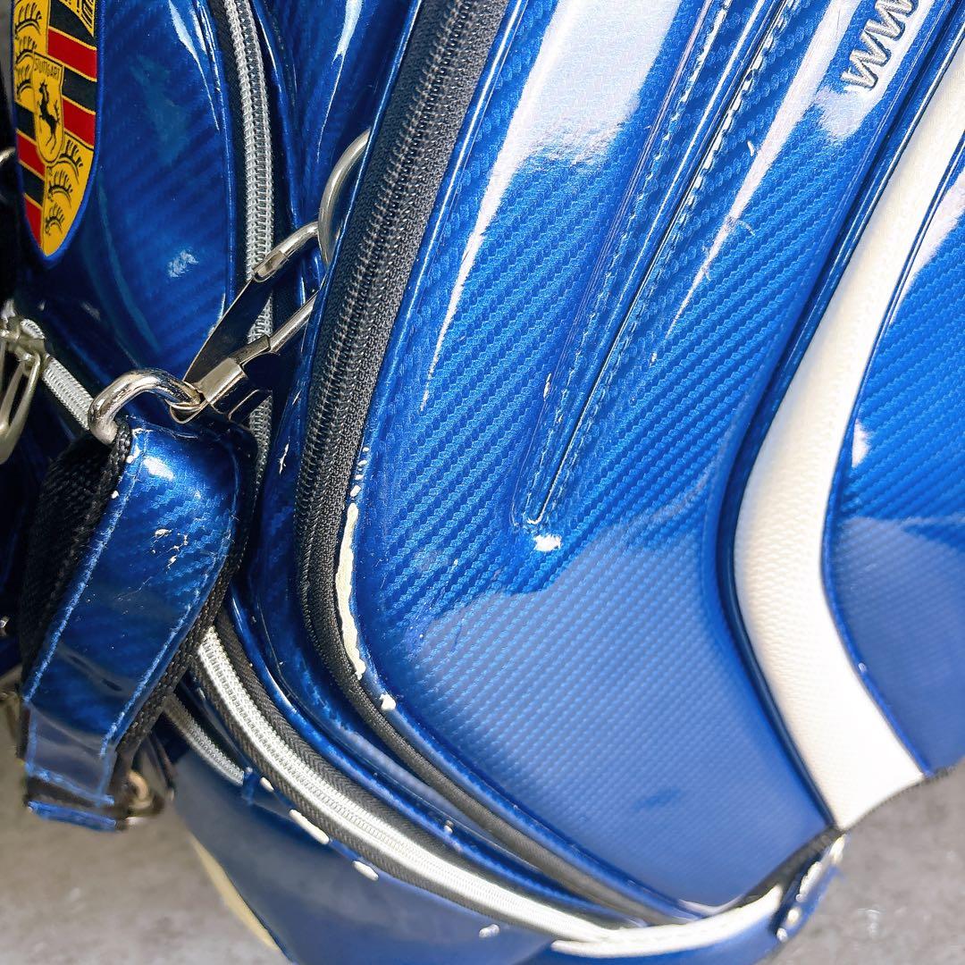 キャディバッグ　9.5型　5部割　ポルシェ　エナメル　カーボン調　ブルーネイビー