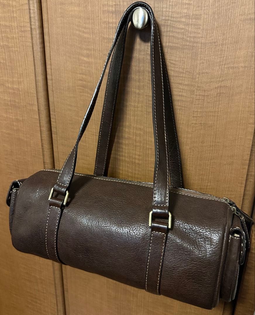 【美品】【定価半額】土屋鞄 本革 ミニボストン ドラム型ショルダーバッグ